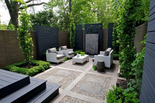 White-Furniture-Ideas-with-Lush-Green-Plants-for-Elegant-Landscaping-Ideas-For-Small-Backyards-Using-Modern-Concrete-Patio